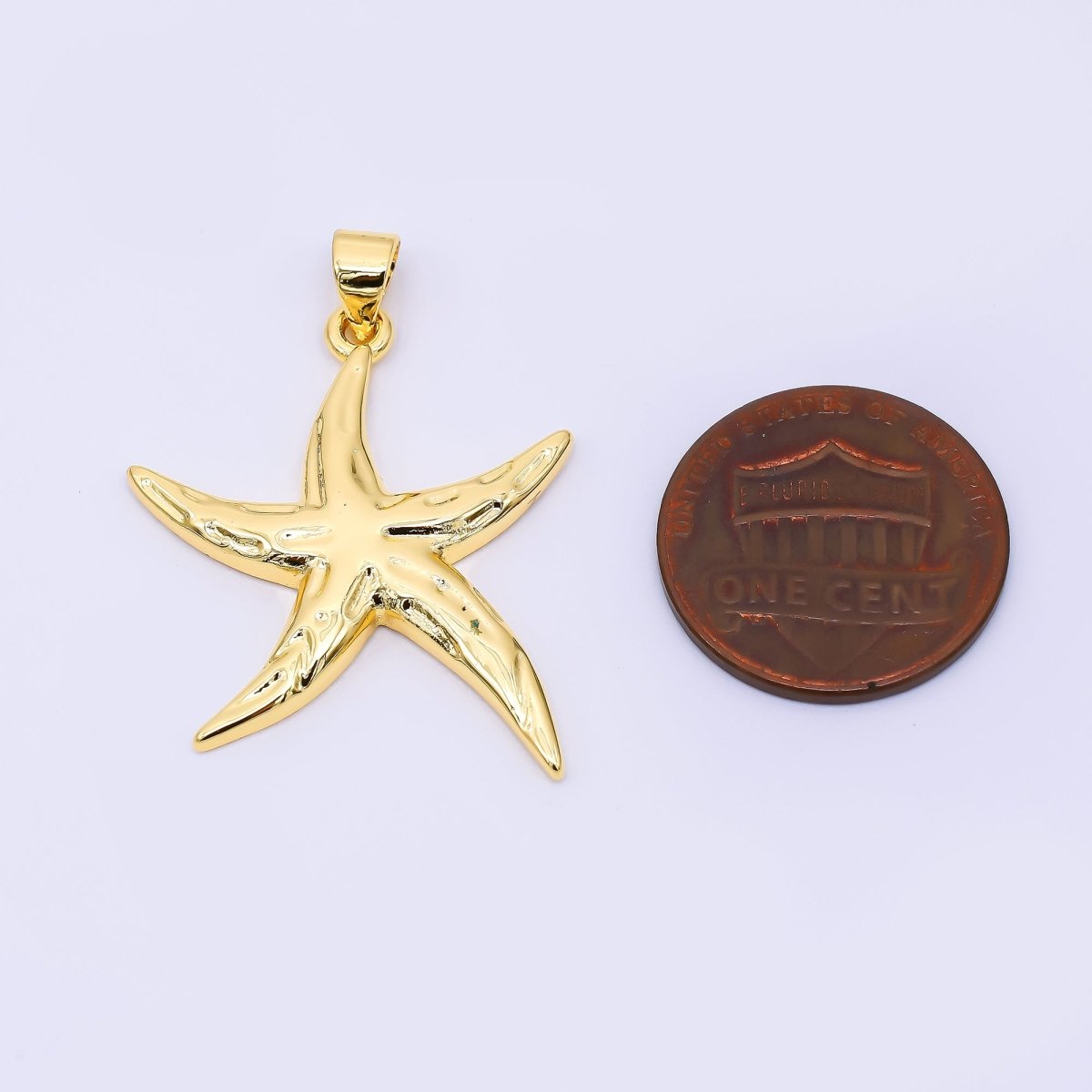 24K Gold Filled 20.5mm Hammered Sea Starfish Animal Charm | AH00502