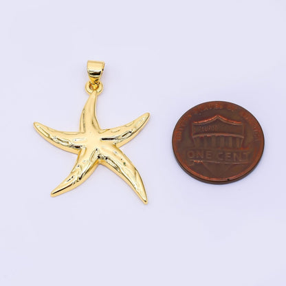 24K Gold Filled 20.5mm Hammered Sea Starfish Animal Charm | AH00502