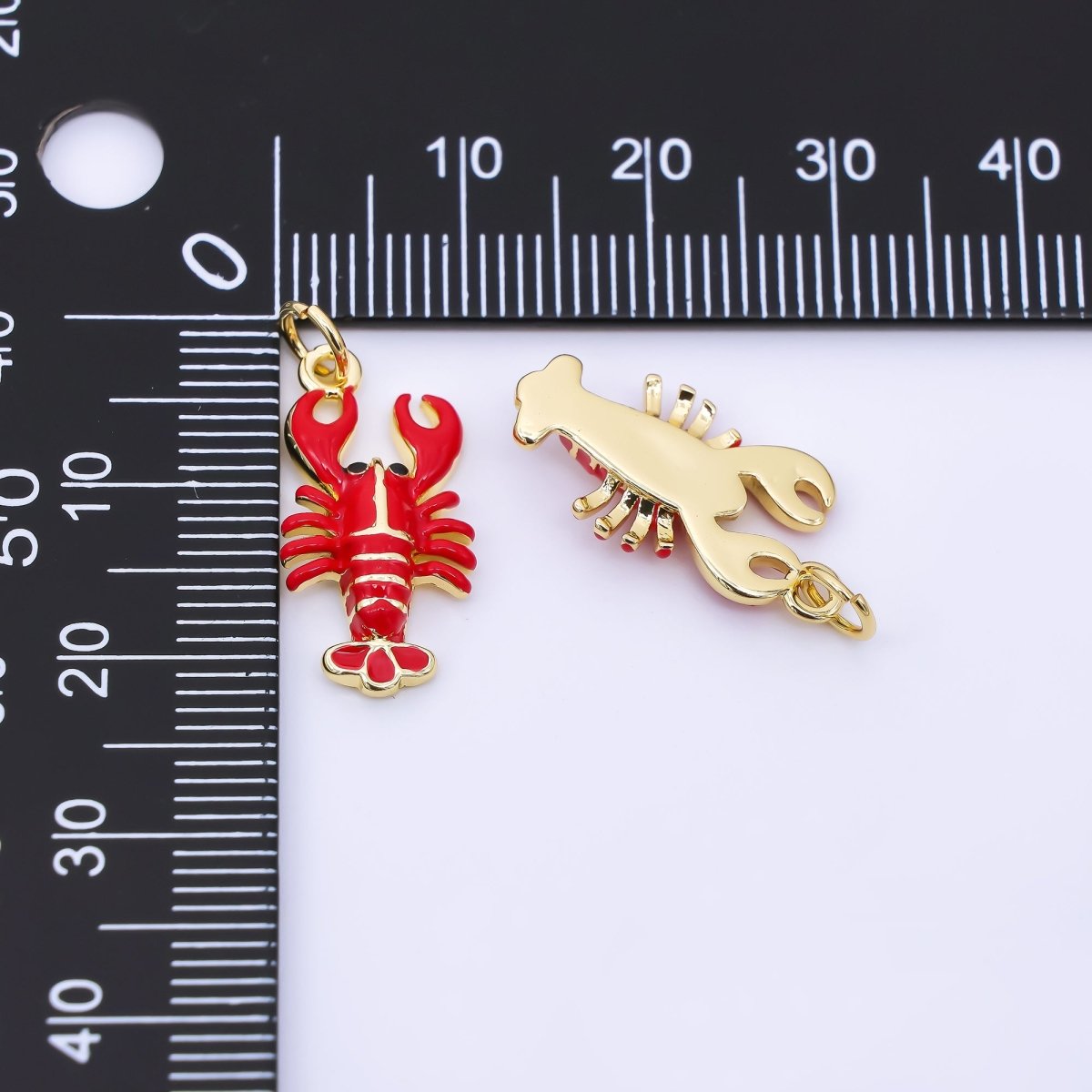 24K Gold Filled 20.5mm Red Enamel Crawfish Lobster Animal Charm | AJ390