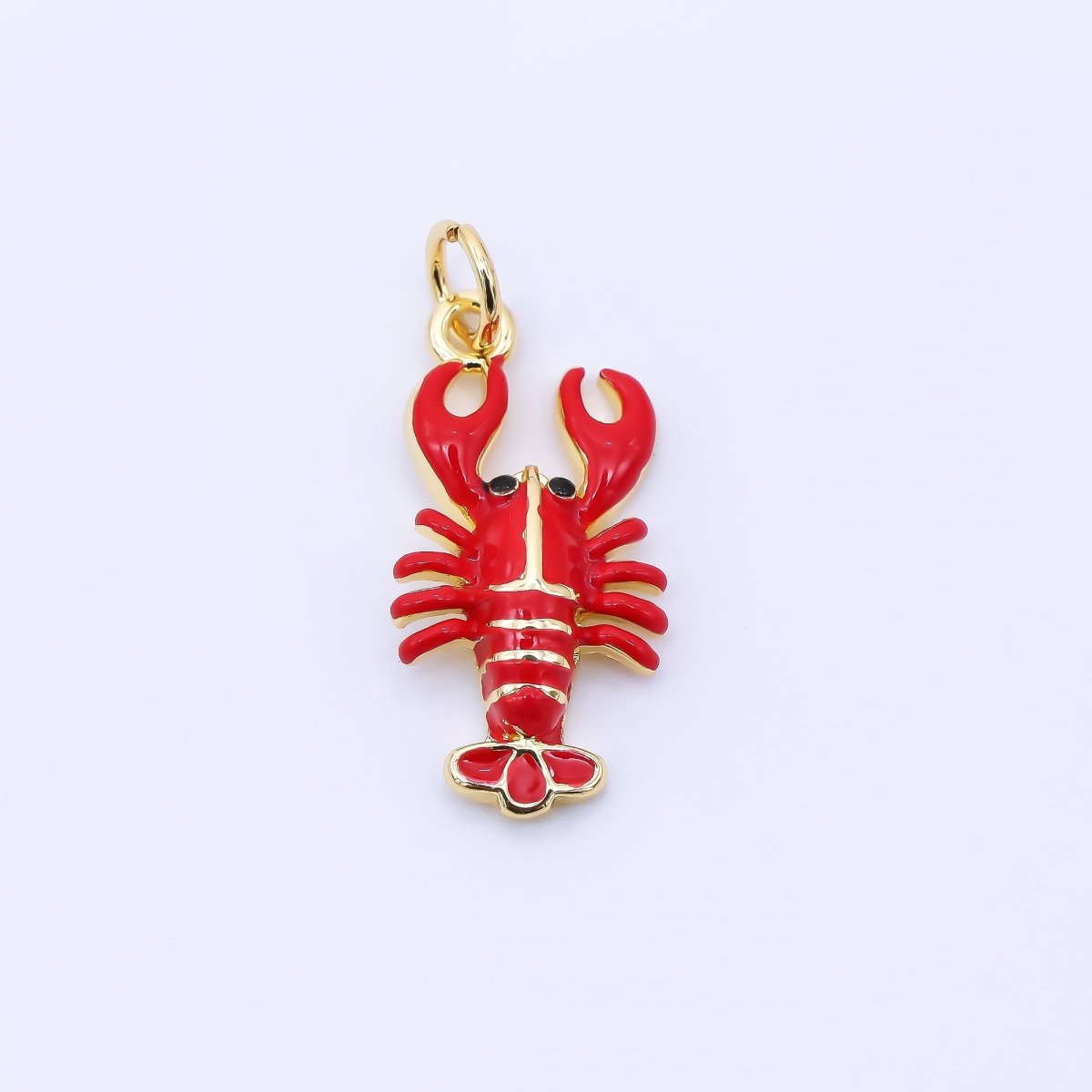 24K Gold Filled 20.5mm Red Enamel Crawfish Lobster Animal Charm | AJ390