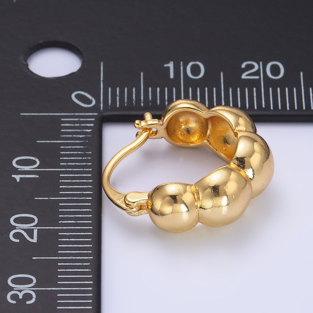 24K Gold Filled 20mm Beaded Bubble Latch Hoop Earrings | AD280