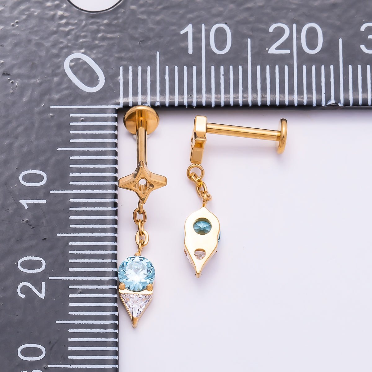 Titanium 20mm Blue Clear CZ Star Drop Cartilage Piercing Flat Back Stud in Gold &amp; Silver | BJ-00075 BJ-00076