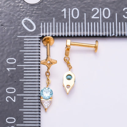 Titanium 20mm Blue Clear CZ Star Drop Cartilage Piercing Flat Back Stud in Gold &amp; Silver | BJ-00075 BJ-00076