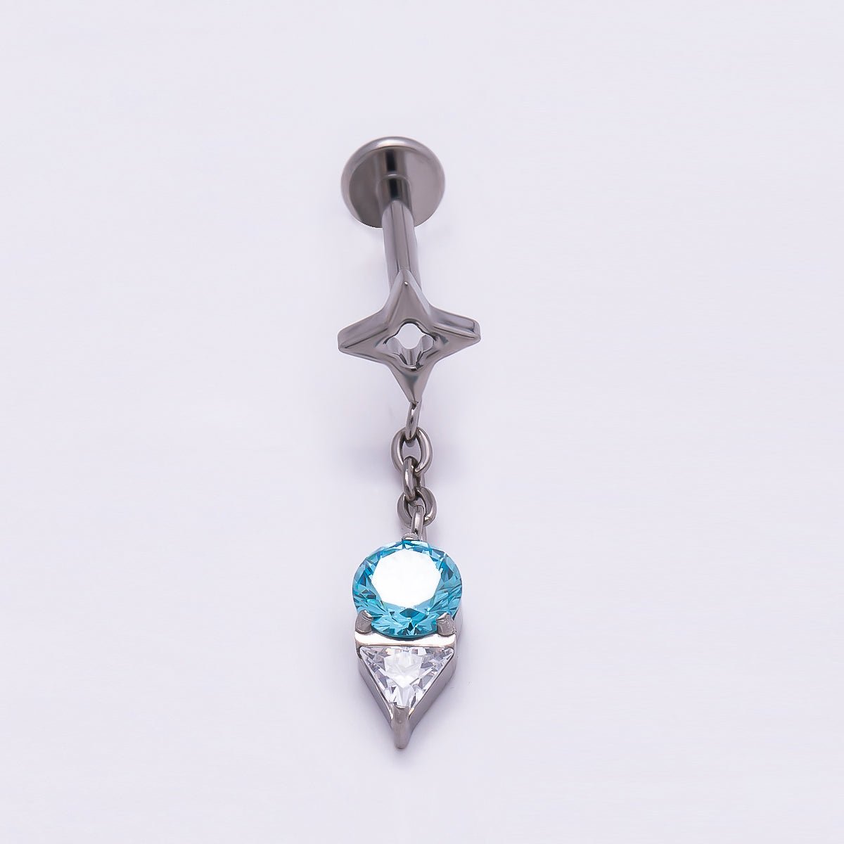 Titanium 20mm Blue Clear CZ Star Drop Cartilage Piercing Flat Back Stud in Gold &amp; Silver | BJ-00075 BJ-00076