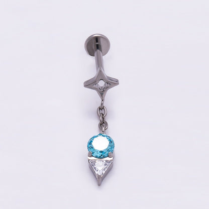 Titanium 20mm Blue Clear CZ Star Drop Cartilage Piercing Flat Back Stud in Gold &amp; Silver | BJ-00075 BJ-00076