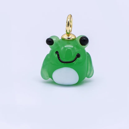 24K Gold Filled 20mm Ceramic Art Green Smiley Frog Animal Charm | AJ-302