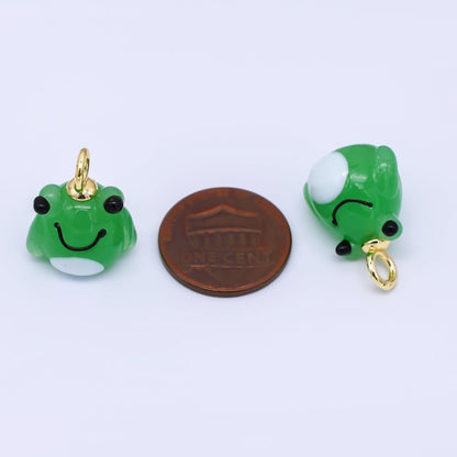 24K Gold Filled 20mm Ceramic Art Green Smiley Frog Animal Charm | AJ-302