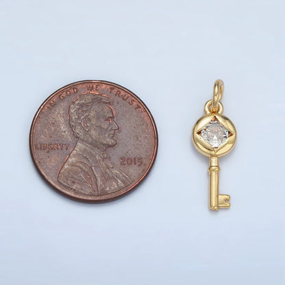 24K Gold Filled 20mm Clear CZ Rhombus Key Lock Mini Charm | E114