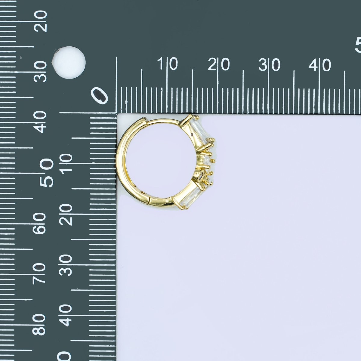 24K Gold Filled 20mm Clear CZ Round Baguette Hoop Earrings | AB988