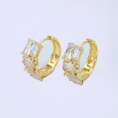 24K Gold Filled 20mm Clear CZ Round Baguette Hoop Earrings | AB988