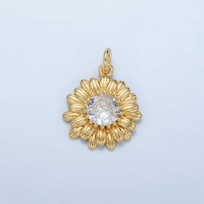 24K Gold Filled 20mm Clear CZ Sunflower Charm | E142