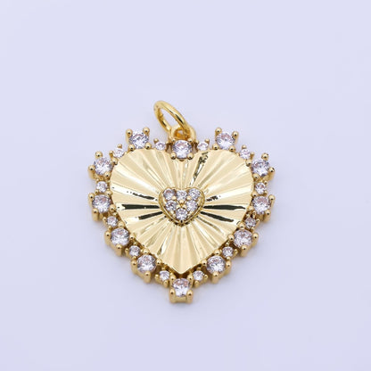 24K Gold Filled 20mm Clear, Pink Micro Paved CZ Sunburst Heart Charm | AH554