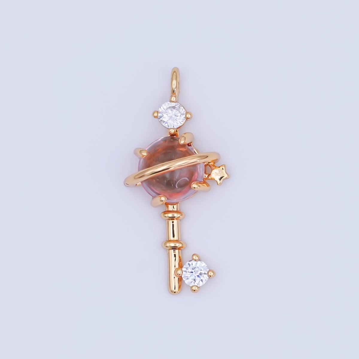 24K Gold Filled 20mm Clear Round CZ Key to the Galaxy Charm | AC1594