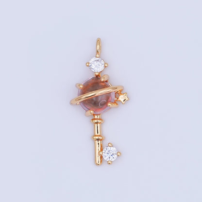 24K Gold Filled 20mm Clear Round CZ Key to the Galaxy Charm | AC1594