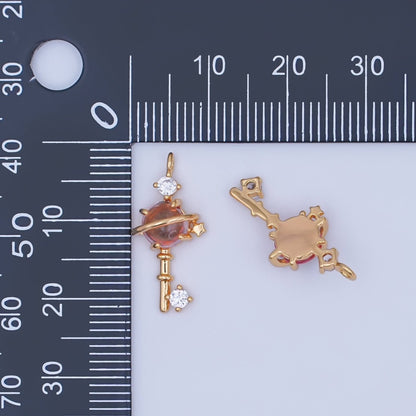 24K Gold Filled 20mm Clear Round CZ Key to the Galaxy Charm | AC1594