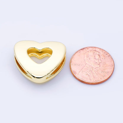 24K Gold Filled 20mm Cord Chubby Open Heart Bead in Gold &amp; Silver | B862