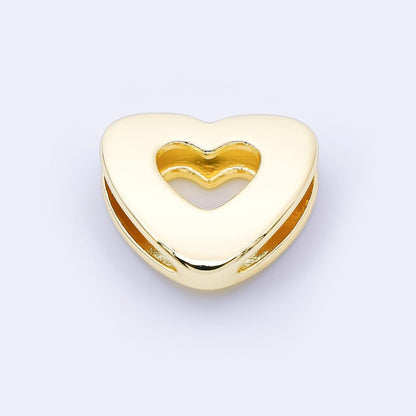 24K Gold Filled 20mm Cord Chubby Open Heart Bead in Gold &amp; Silver | B862