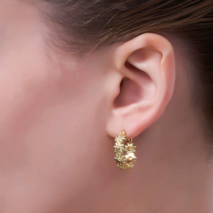 24K Gold Filled 20mm Daisy Flower Latch Hoop Earrings | V533