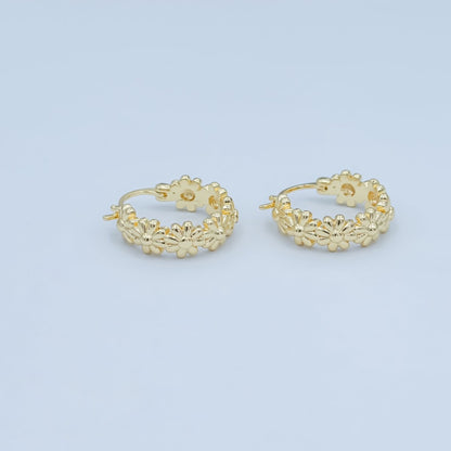 24K Gold Filled 20mm Daisy Flower Latch Hoop Earrings | V533
