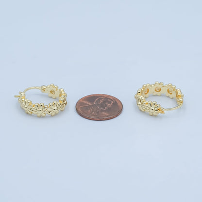 24K Gold Filled 20mm Daisy Flower Latch Hoop Earrings | V533