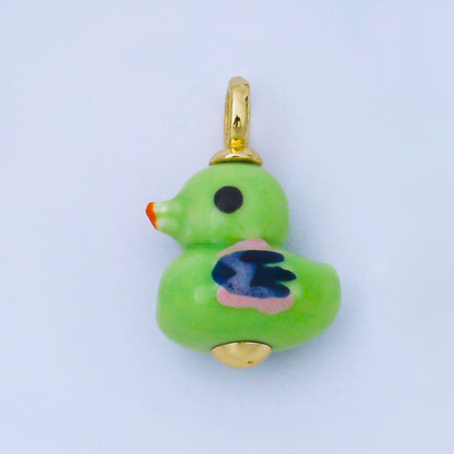 24K Gold Filled 20mm Duck Bird Ceramic Porcelain Drop Pendant | C953 - C959