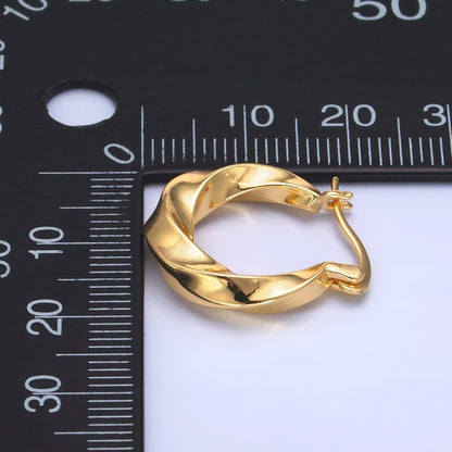 24K Gold Filled 20mm Edged Twist Latch Hoop Earrings | AB602