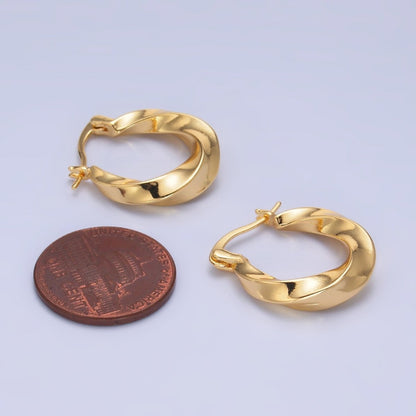 24K Gold Filled 20mm Edged Twist Latch Hoop Earrings | AB602