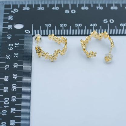 24K Gold Filled 20mm Flower C-Shaped Hoop Earrings | AI436