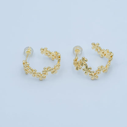 24K Gold Filled 20mm Flower C-Shaped Hoop Earrings | AI436