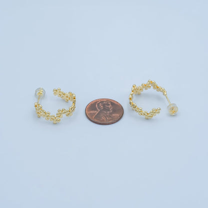 24K Gold Filled 20mm Flower C-Shaped Hoop Earrings | AI436