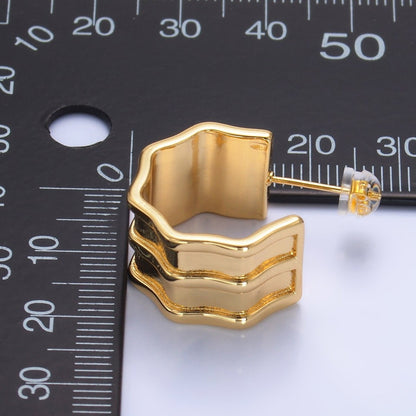 24K Gold Filled 20mm Geometric Wavy C-Shaped Hoop Earrings | V317