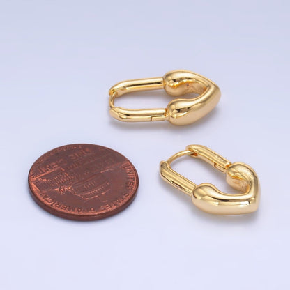 24K Gold Filled 20mm Heart Padlock Oblong Hoop Earrings | AB685