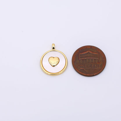 24K Gold Filled 20mm Heart Shell Pearl Round Mini Charm | AH566
