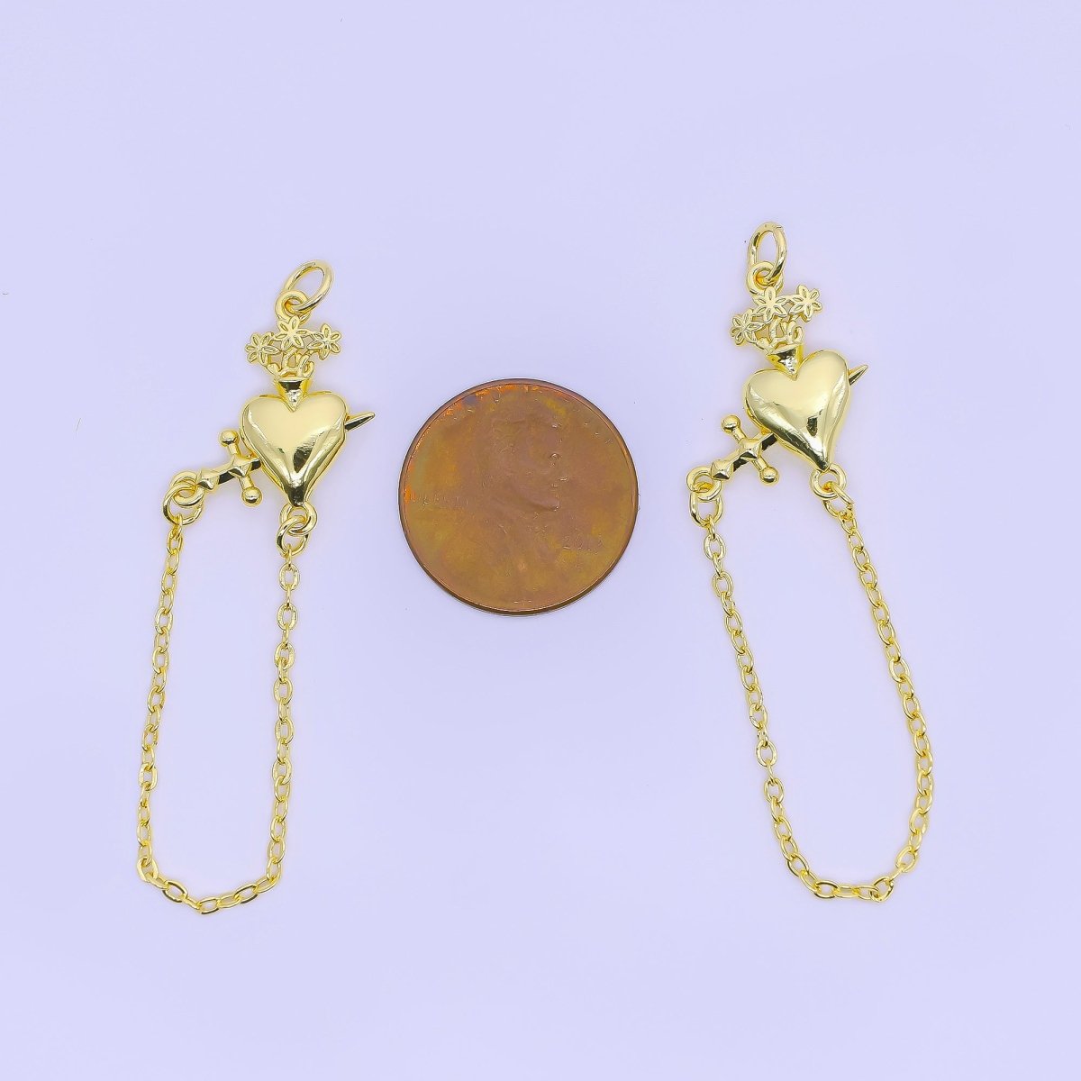 24K Gold Filled 20mm Love &amp; War Charm Heart and Sword  | E323