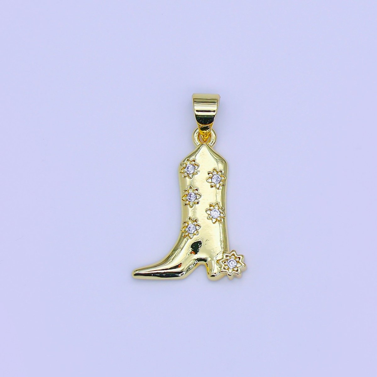 24K Gold Filled 20mm Micro Paved CZ Cowboy Boots Shoes Pendant | AH-470