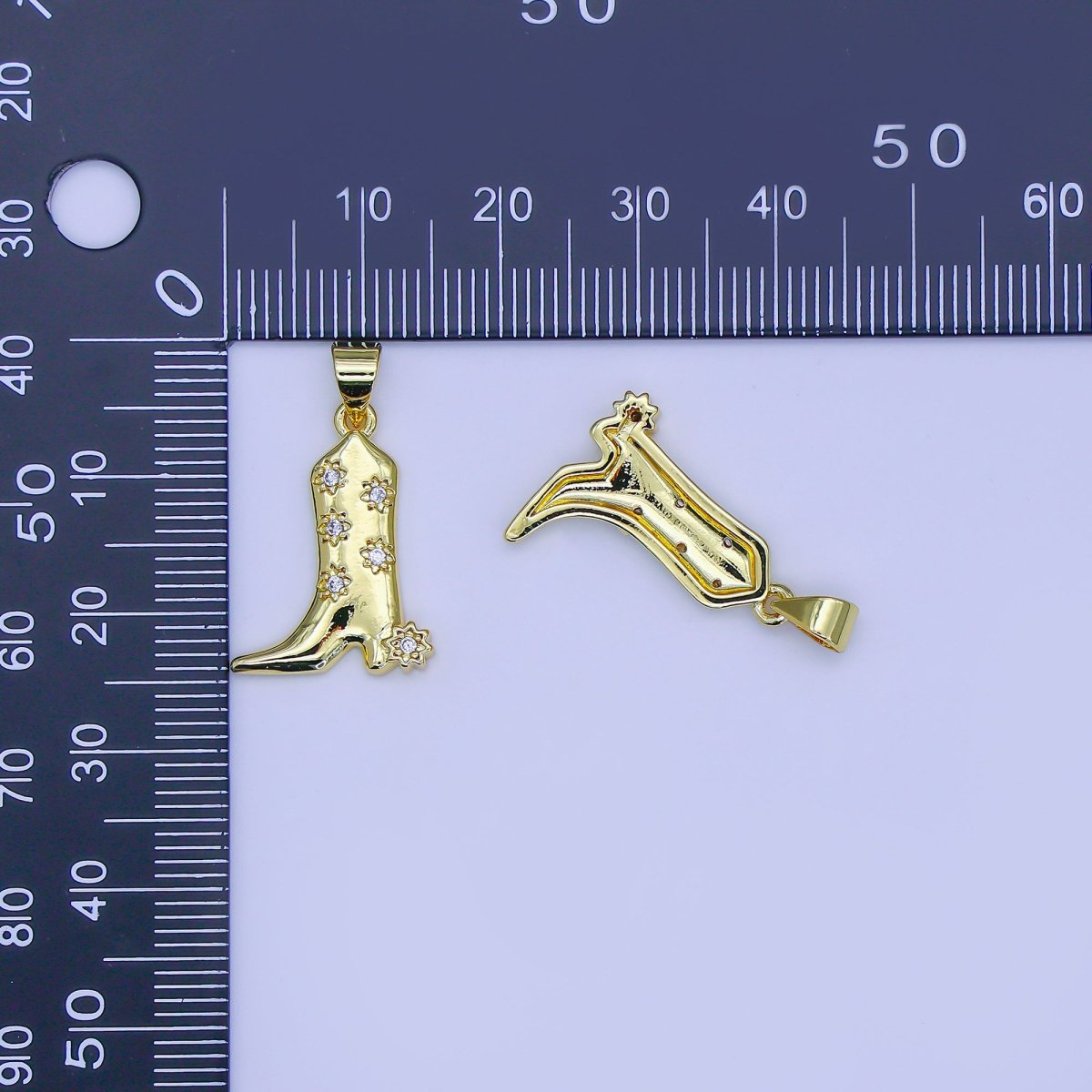 24K Gold Filled 20mm Micro Paved CZ Cowboy Boots Shoes Pendant | AH-470