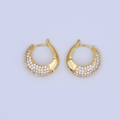24K Gold Filled 20mm Micro Paved CZ Dome Curved Hoop Earrings | T342