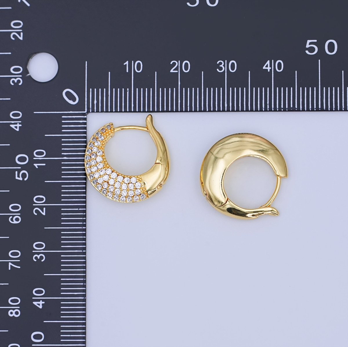 24K Gold Filled 20mm Micro Paved CZ Dome Curved Hoop Earrings | T342