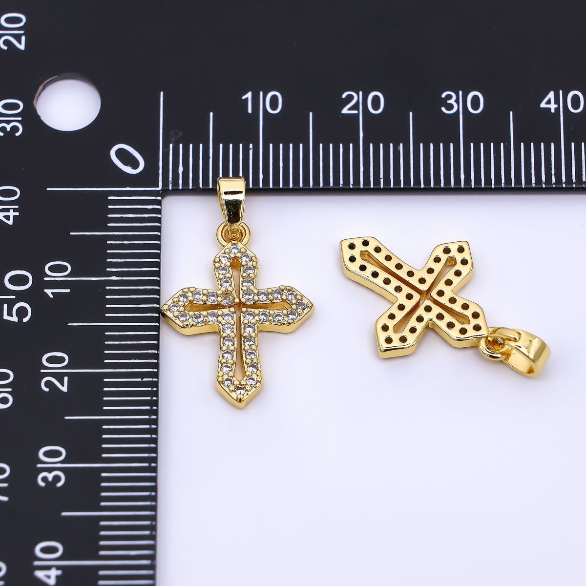 24K Gold Filled 20mm Micro Paved CZ Cross Religious Pendant | AH-471