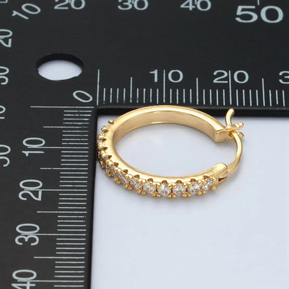 24K Gold Filled 20mm Micro Paved CZ Latch Hoop Earrings | T158