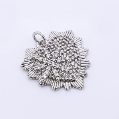 24K Gold Filled 20mm Micro Paved CZ North Star Dotted Sunburst Heart Charm in Gold &amp; Silver | AF459