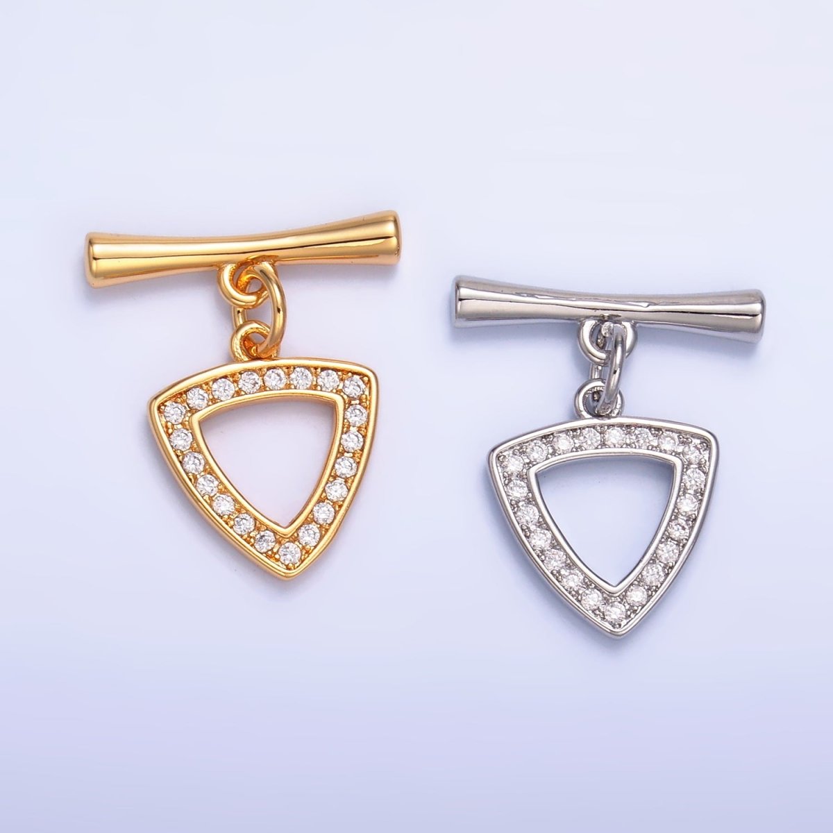 24K Gold Filled 20mm Micro Paved CZ Triangle Toggle Clasps Closure Findings in Gold &amp; Silver | Z1033