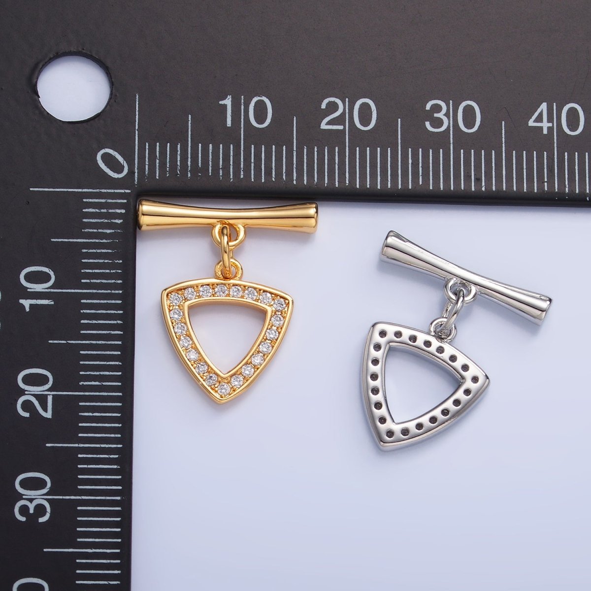 24K Gold Filled 20mm Micro Paved CZ Triangle Toggle Clasps Closure Findings in Gold &amp; Silver | Z1033