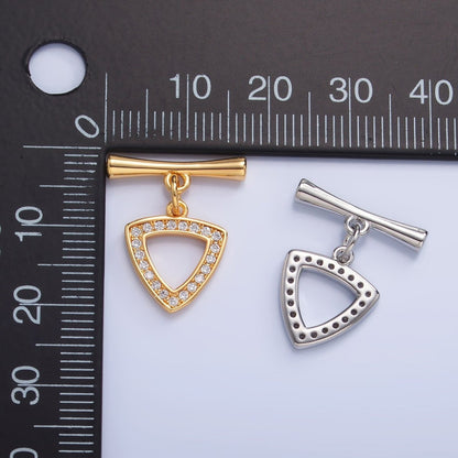 24K Gold Filled 20mm Micro Paved CZ Triangle Toggle Clasps Closure Findings in Gold &amp; Silver | Z1033