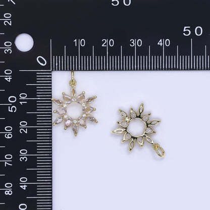 24K Gold Filled 20mm Clear CZ Celestial Sunburst Flower Charm | AJ508