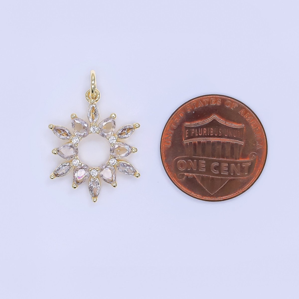24K Gold Filled 20mm Clear CZ Celestial Sunburst Flower Charm | AJ508