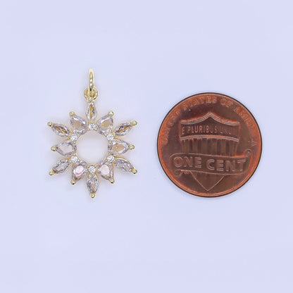 24K Gold Filled 20mm Clear CZ Celestial Sunburst Flower Charm | AJ508