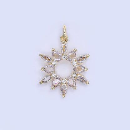 24K Gold Filled 20mm Clear CZ Celestial Sunburst Flower Charm | AJ508