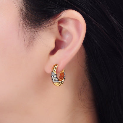 24K Gold Filled 20mm Mixed Metal Croissant Minimalist Huggie Earrings | P212