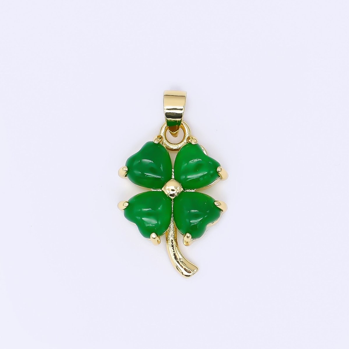 24K Gold Filled 20mm Natural Gemstone Jade Four-Leaf Lucky Clover Charm Pendant | AA-1594